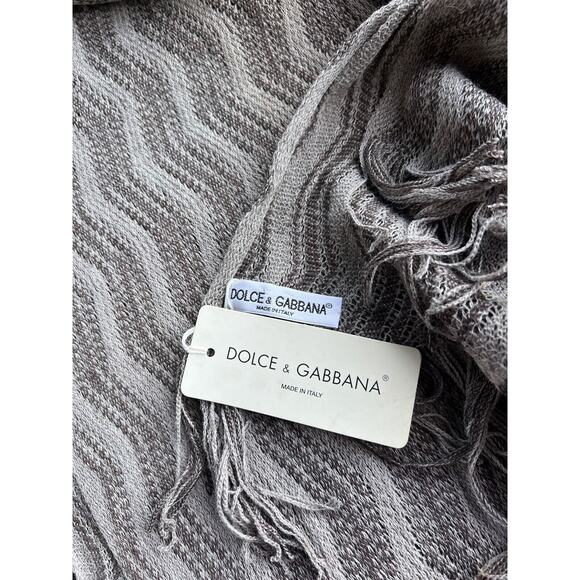 Vtg Dolce & Gabbana Scarf Shawl Brown Taupe 82x36 Zigzag Wool Viscose NWT Lux - Picture 4 of 4